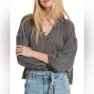 Free People We The Free Rush Hour Point Collar Peasant Flowy Top Gray Sz S